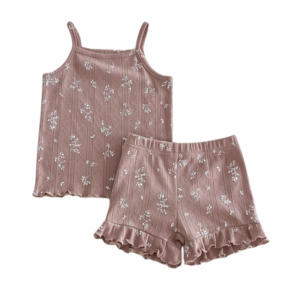 Floral Ruffle Tank Top and Shorts Set - Beekee