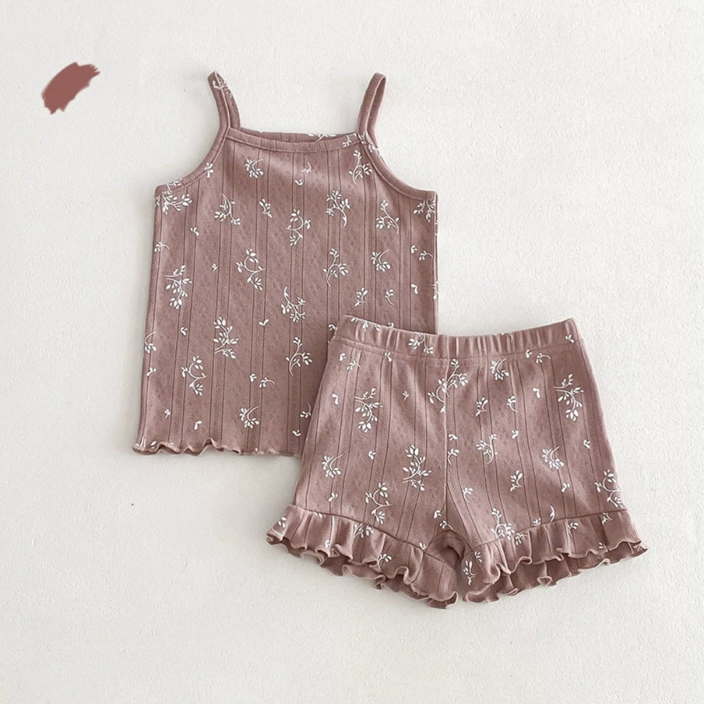 Floral Ruffle Tank Top and Shorts Set - Beekee