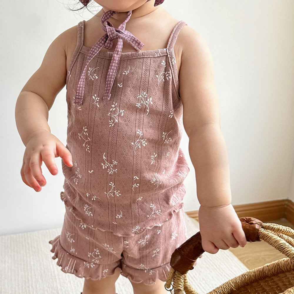 Floral Ruffle Tank Top and Shorts Set - Beekee