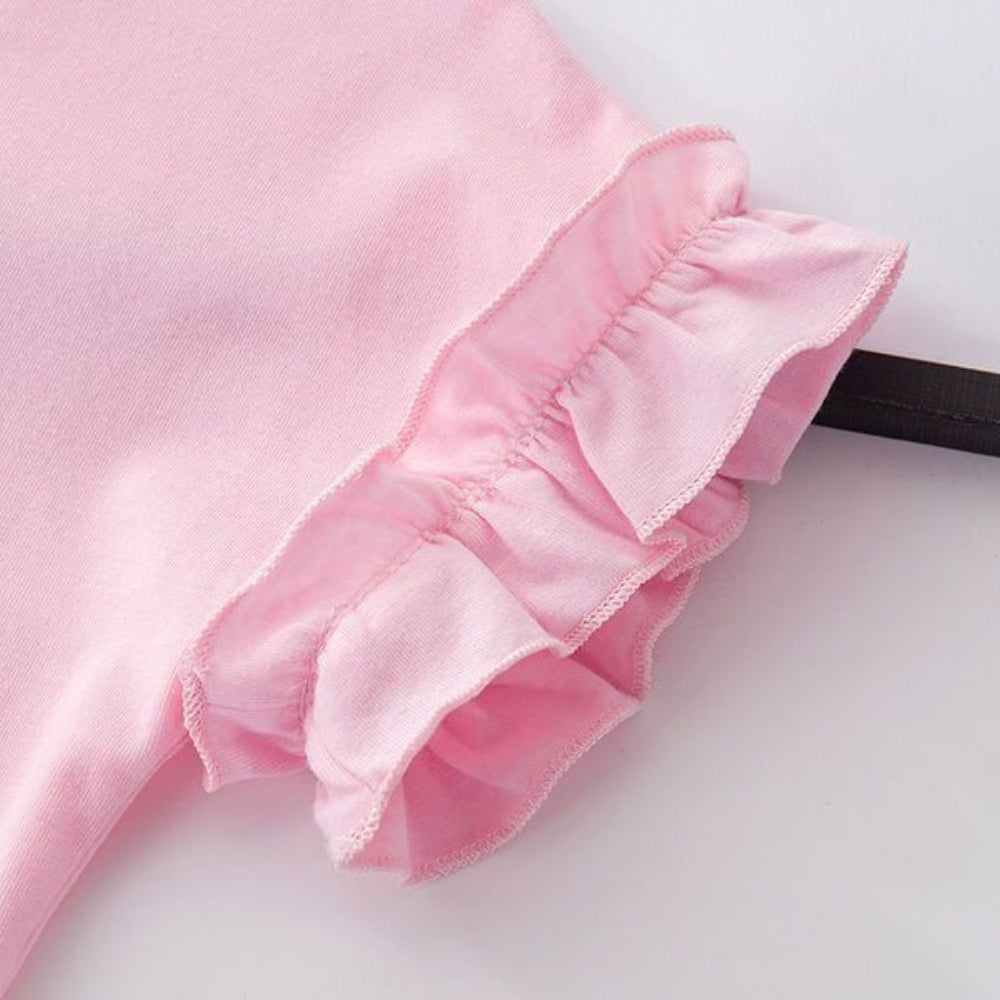 Girls Ruffle Sleeve Heart Patch T-Shirt - Beekee