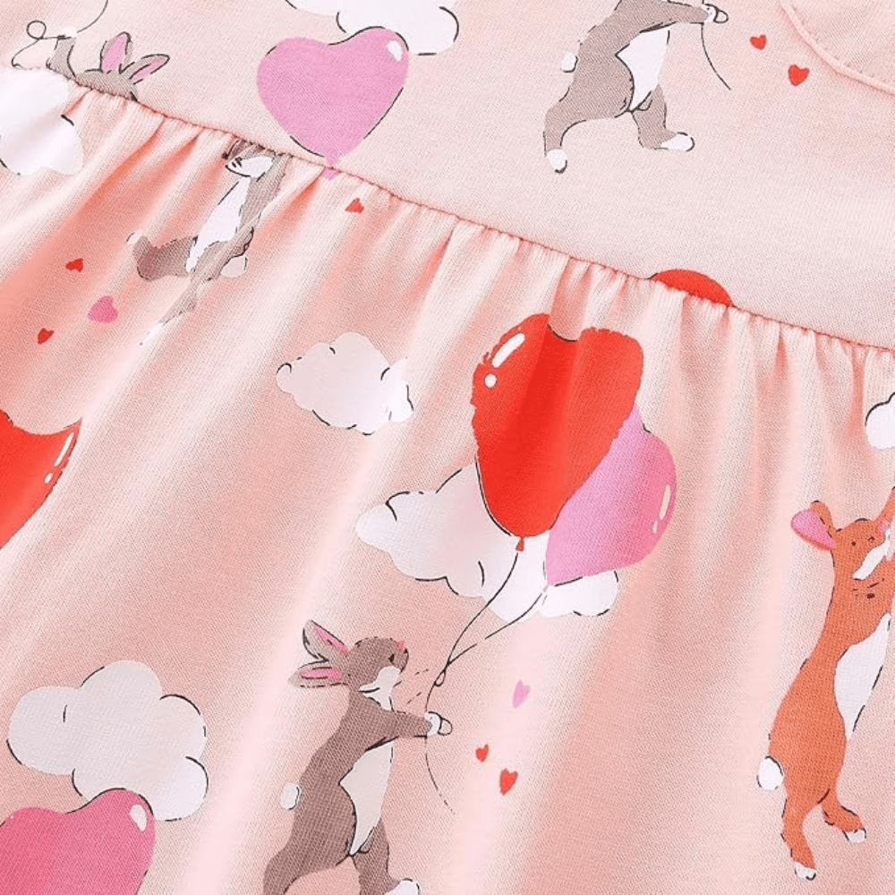 Cozy Pink Heart & Animal Balloon Girls Long Sleeve Dress - Beekee