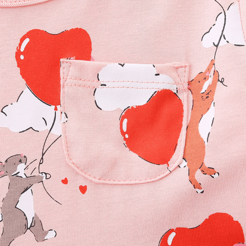 Cozy Pink Heart & Animal Balloon Girls Long Sleeve Dress - Beekee