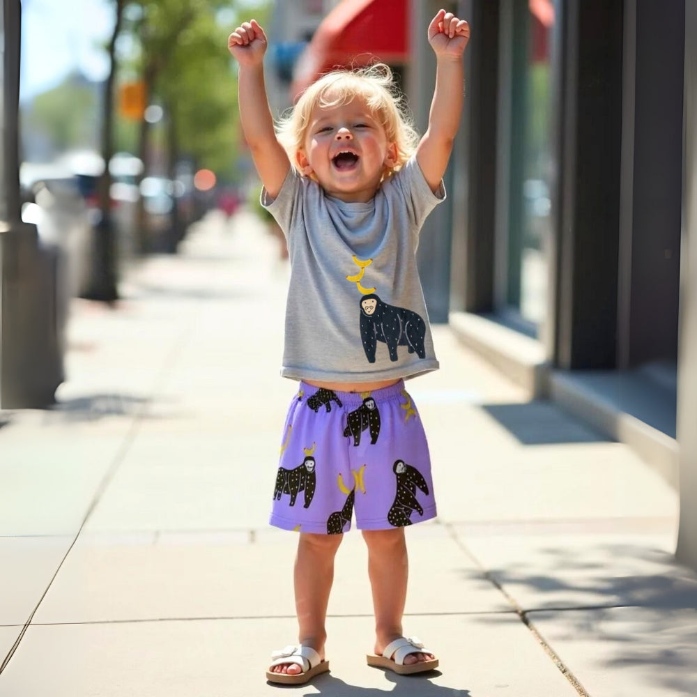 Gorilla and Banana Graphic T-Shirt and Shorts Outfit Set - Beekee