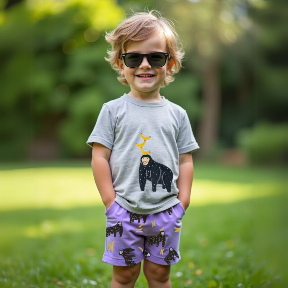 Gorilla and Banana Graphic T-Shirt and Shorts Outfit Set - Beekee
