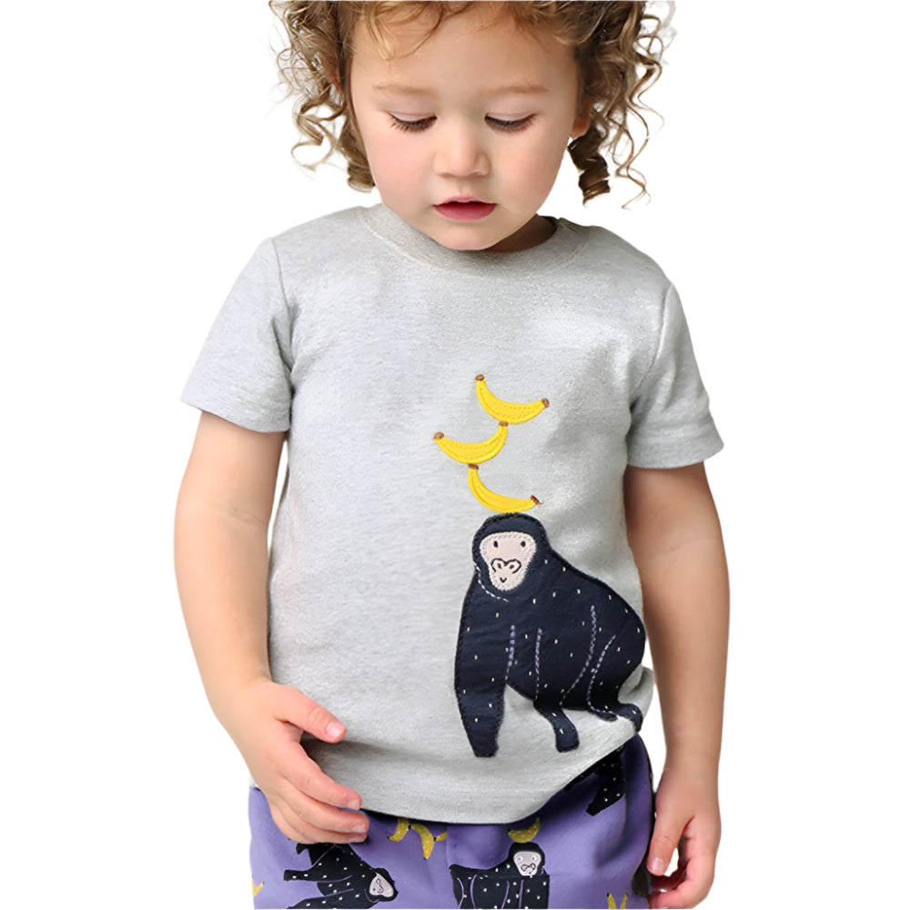 Gorilla and Banana Graphic T-Shirt and Shorts Outfit Set - Beekee