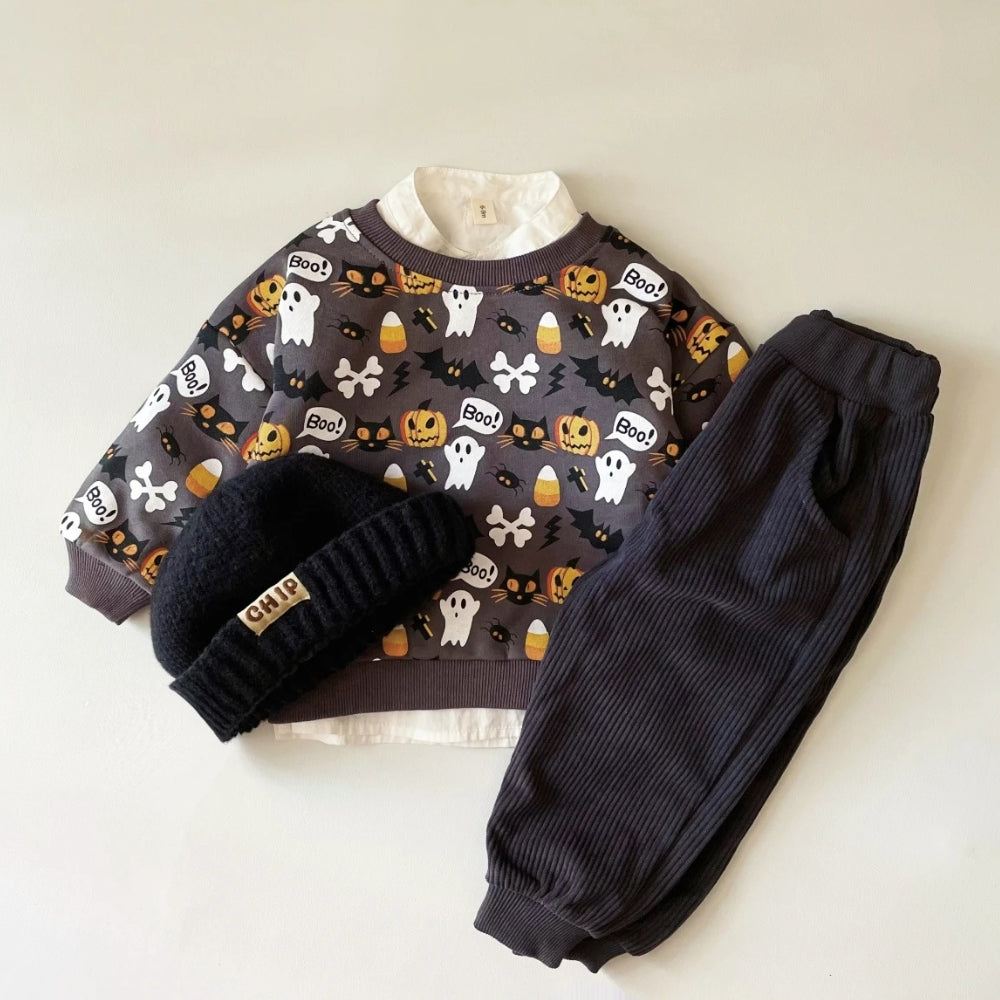 Halloween Pumpkin Sweatshirt and Corduroy Pants Set - Beekee