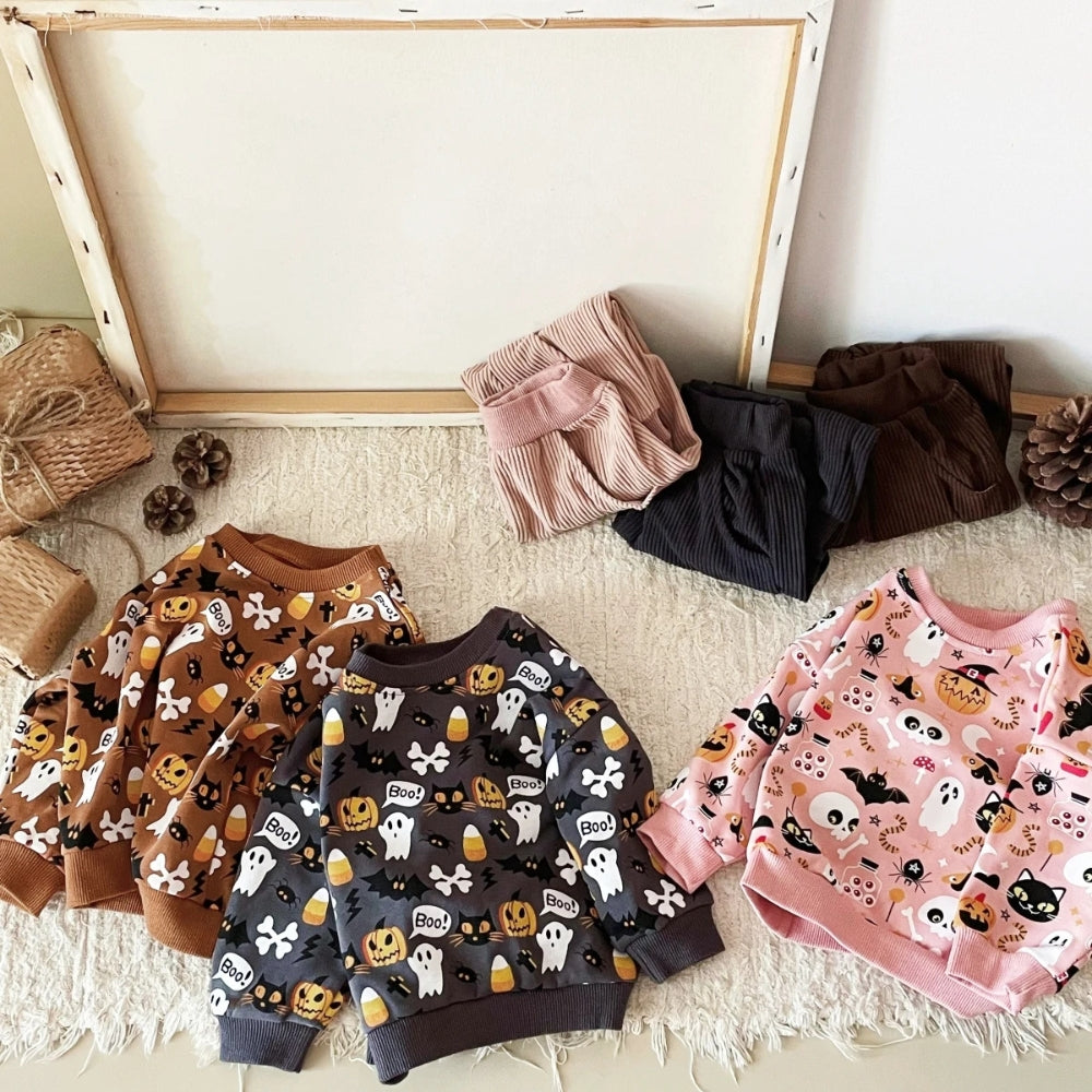 Halloween Pumpkin Sweatshirt and Corduroy Pants Set - Beekee