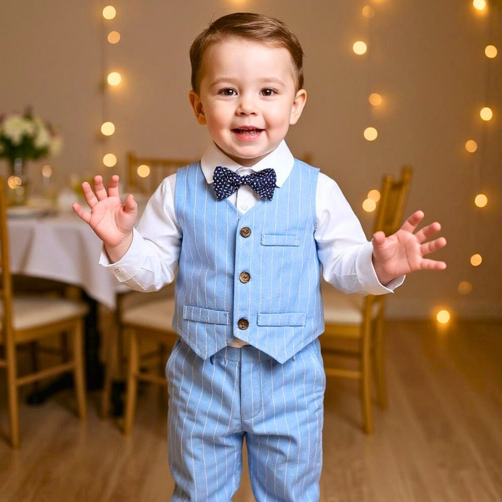 Handsome Pinstripe Vest and Bow Tie Boys Formal Set - Beekee