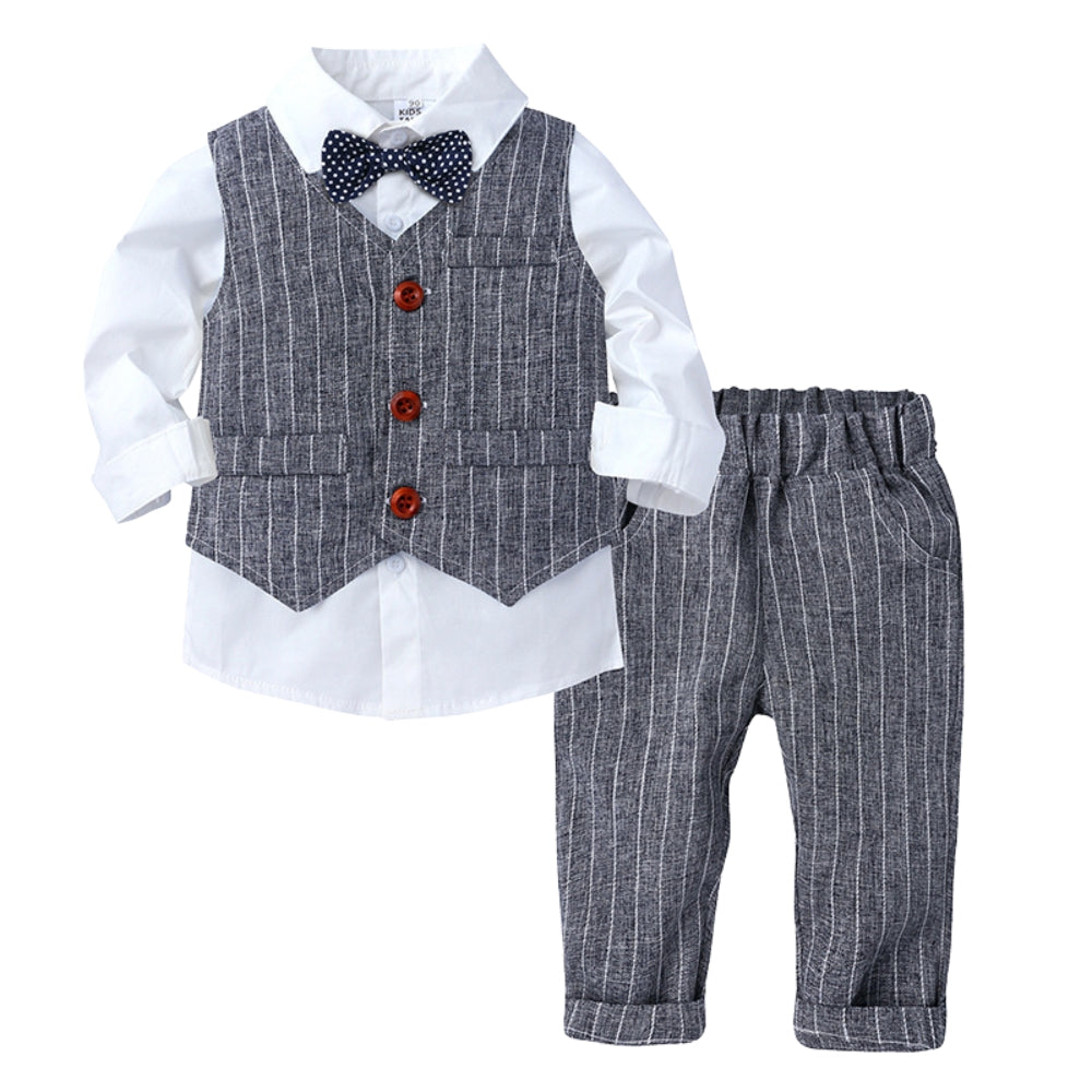 Handsome Pinstripe Vest and Bow Tie Boys Formal Set - Beekee