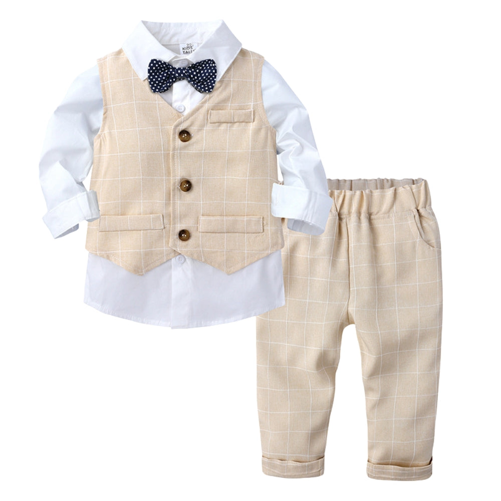 Handsome Pinstripe Vest and Bow Tie Boys Formal Set - Beekee