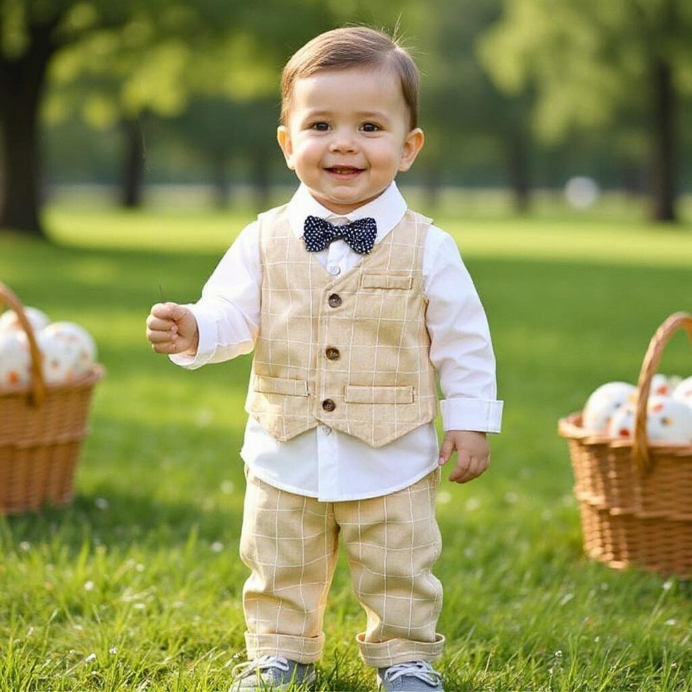 Handsome Pinstripe Vest and Bow Tie Boys Formal Set - Beekee