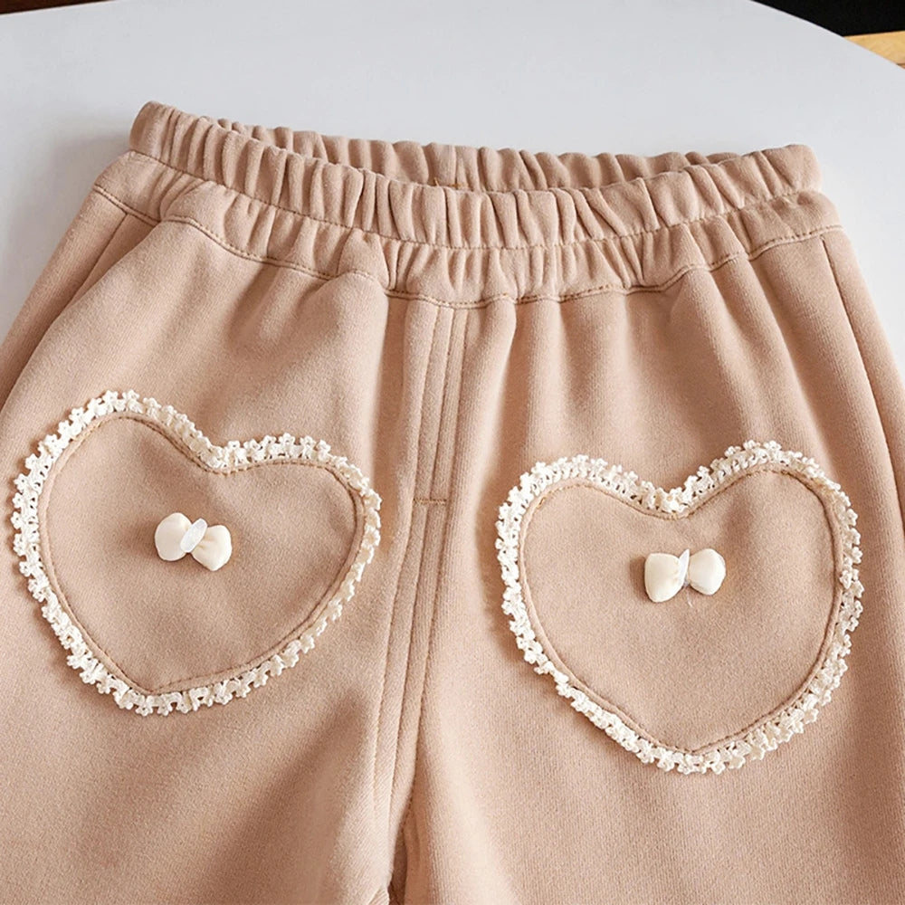 Heart Print Girls Casual Matching Sweat Set - Beekee