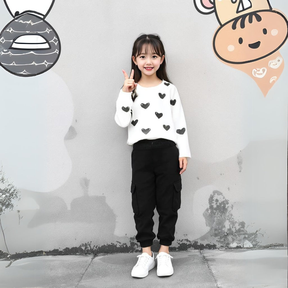 Heart Print Sweatshirt and Cargo Pants - Beekee