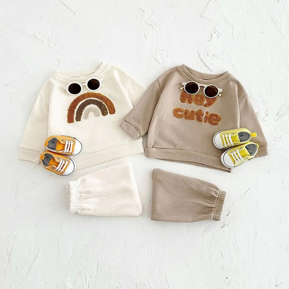 Hey Cutie & Rainbow Print Toddler Sweatshirt and Pants Set - Beekee