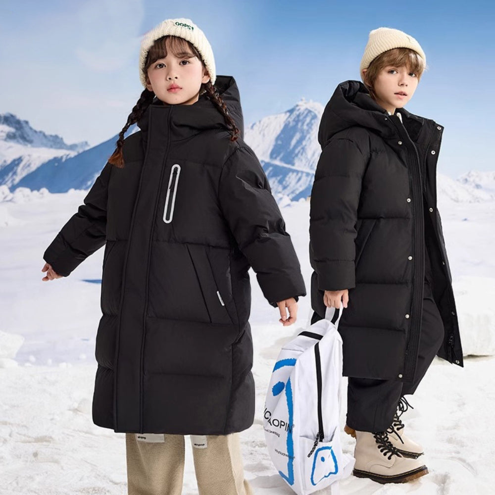Kids Cozy Long Hooded Puffer Coat