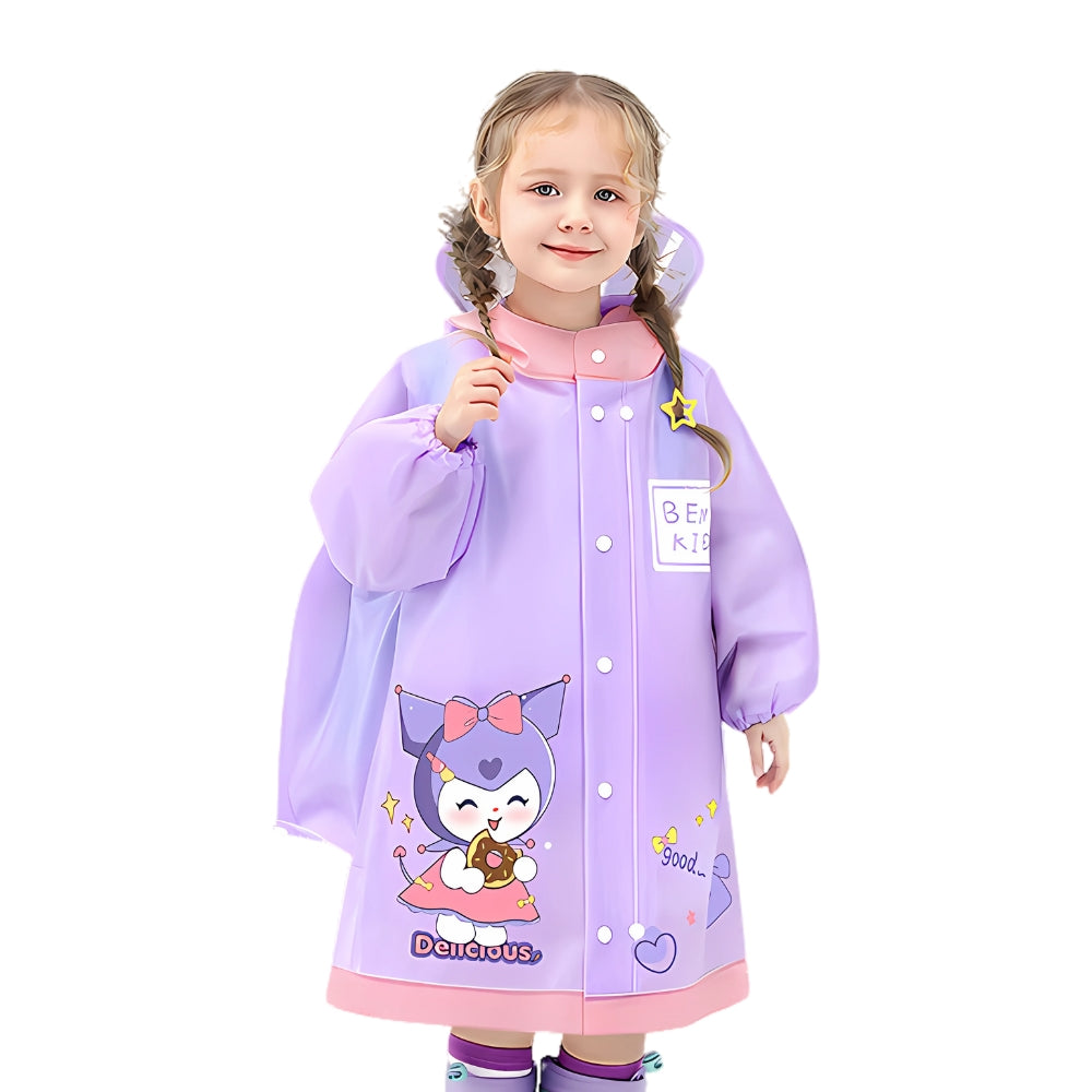Kids Cartoon Print Hooded Raincoat - Beekee