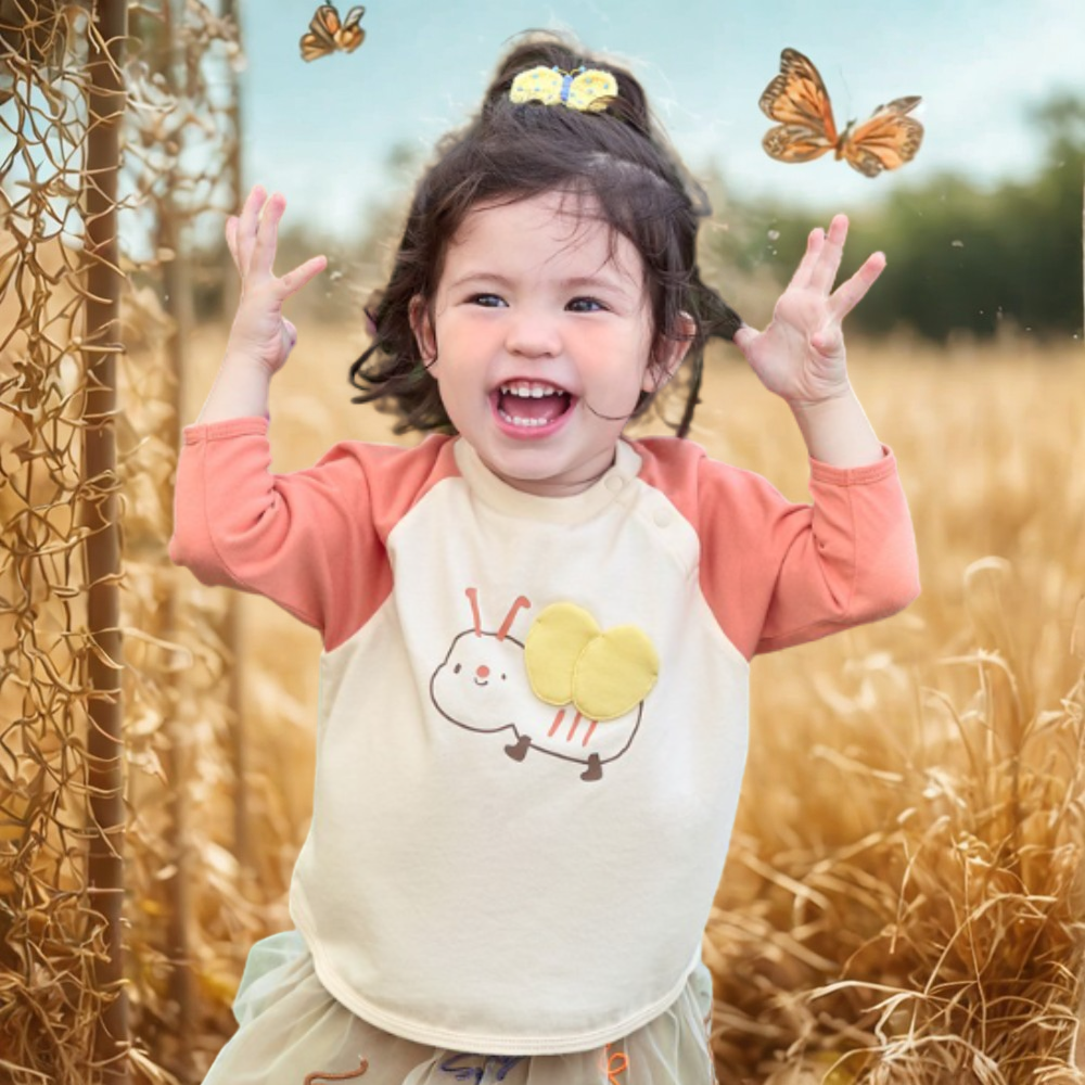 Kids Cute 3D Bug Patch Detail Long Sleeve Shirt- Beekee