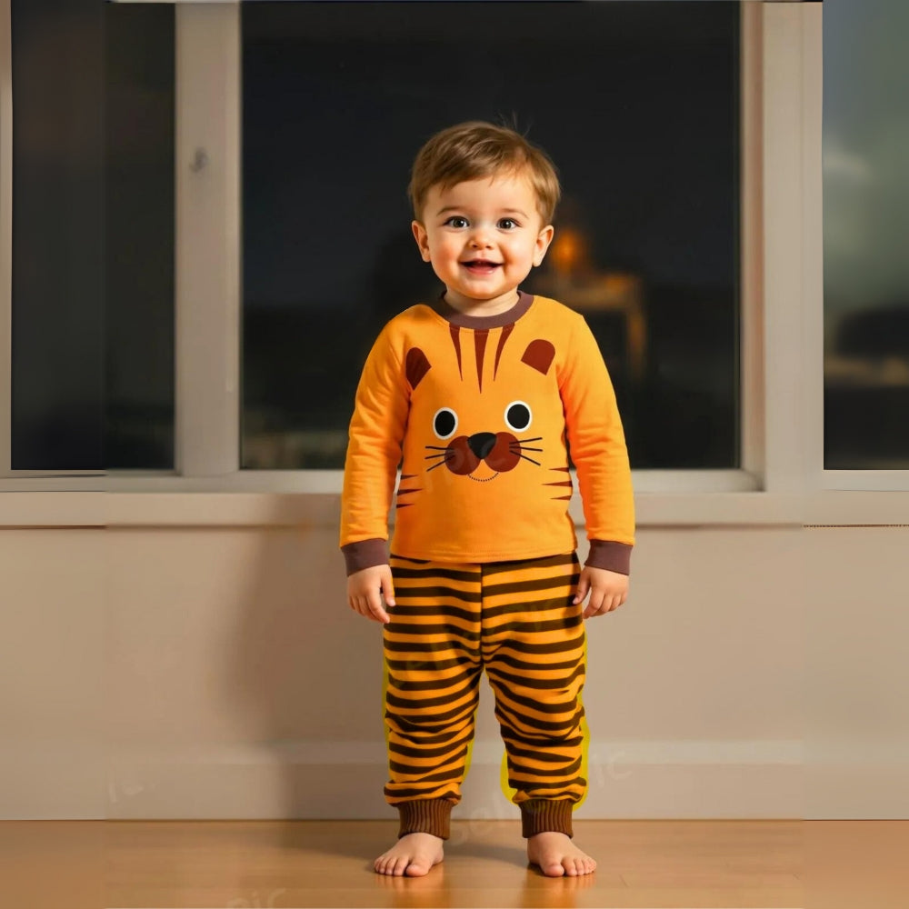 Lion Face Striped Matching Sweat Set - Beekee