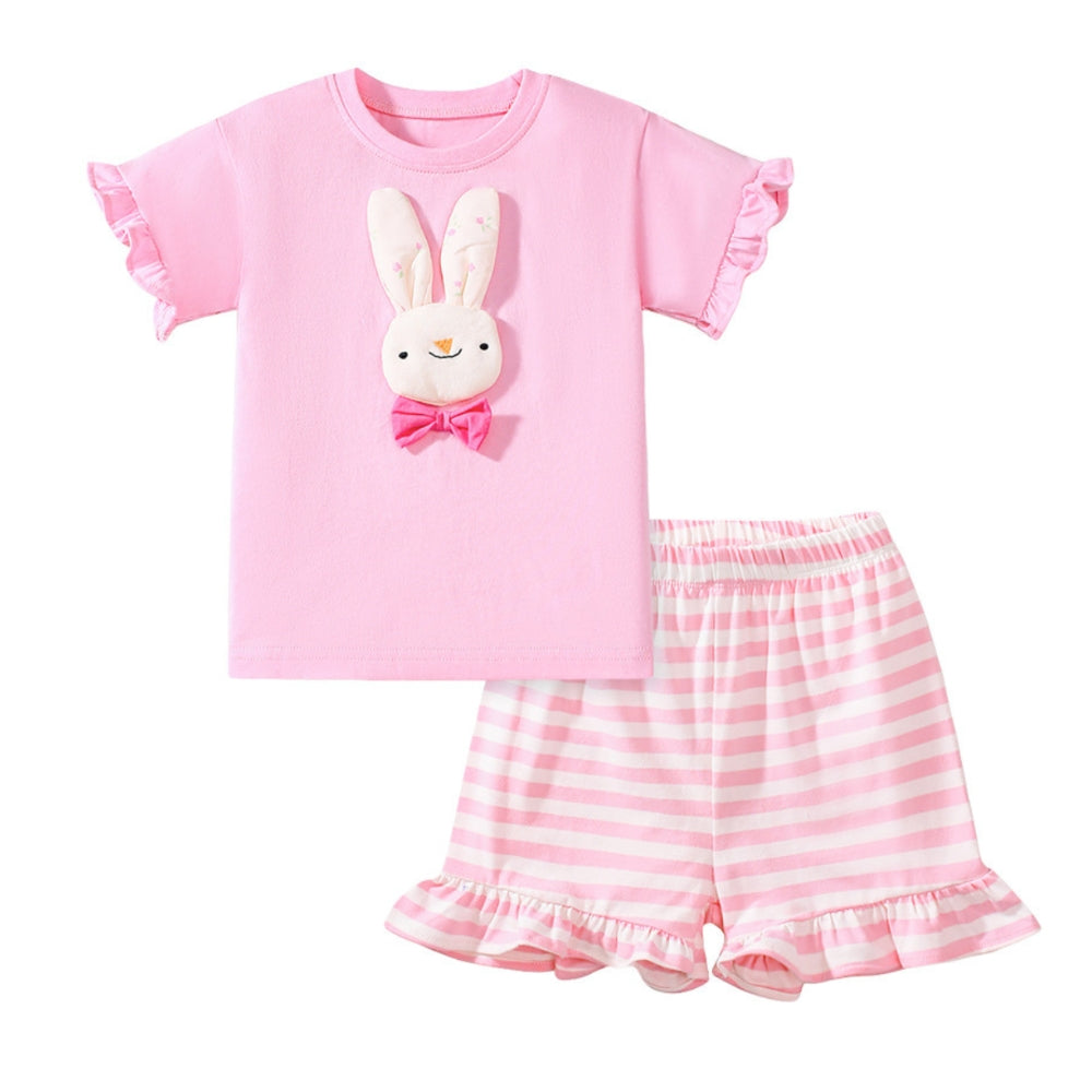 Pink Bunny Ruffle T-Shirt and Shorts Play Set - Beekee