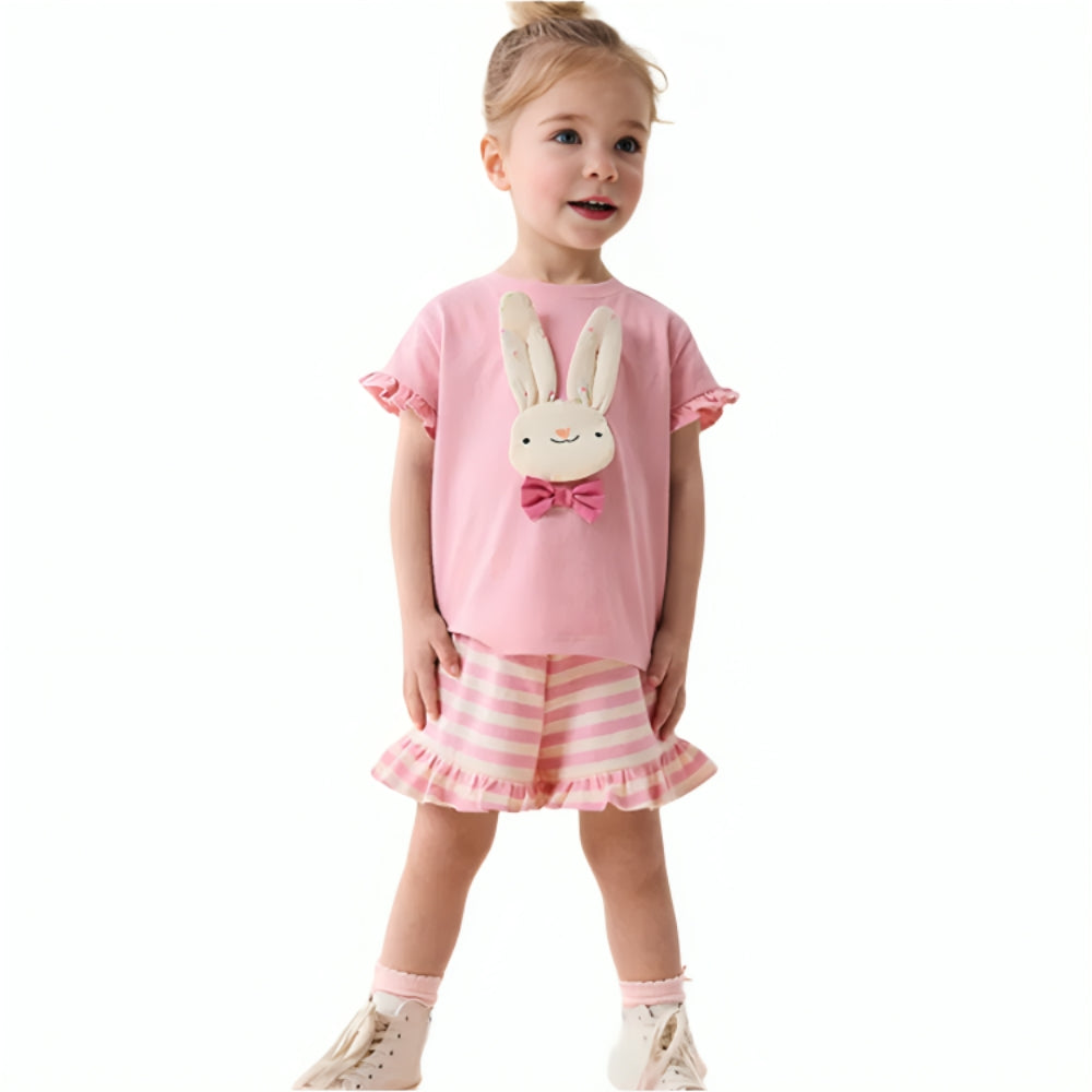 Pink Bunny Ruffle T-Shirt and Shorts Play Set - Beekee