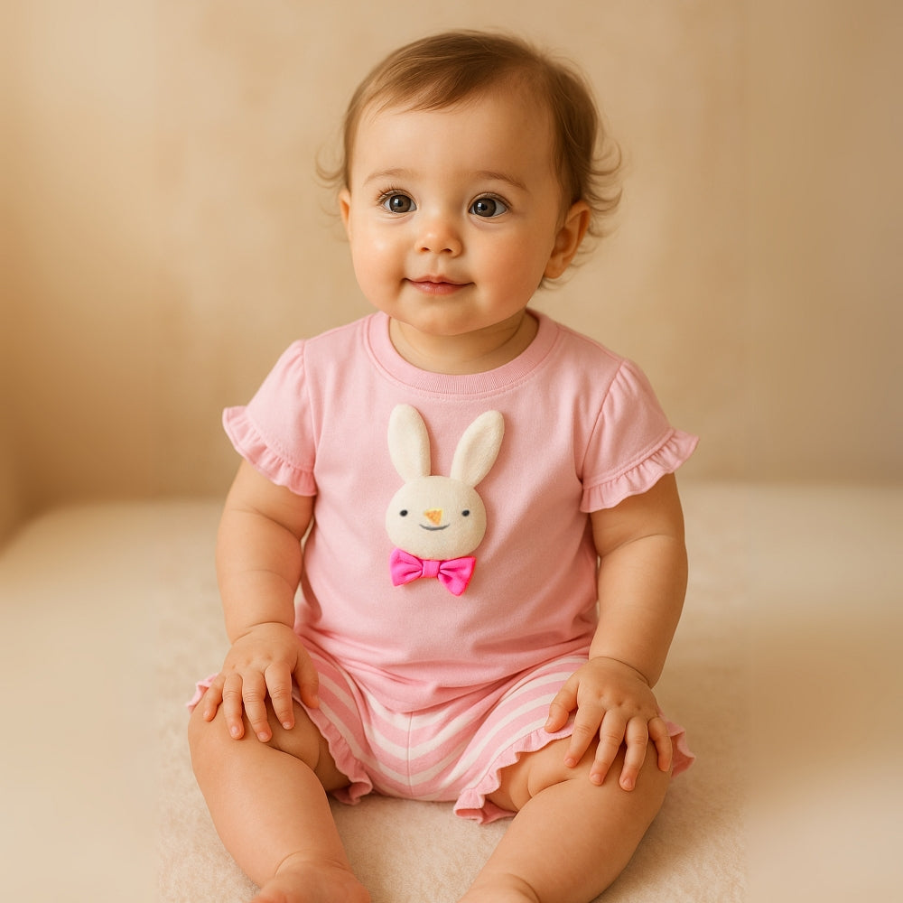 Pink Bunny Ruffle T-Shirt and Shorts Play Set - Beekee