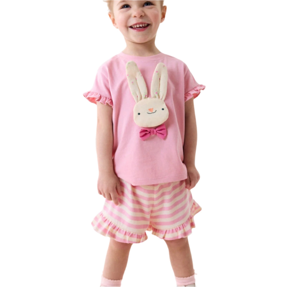 Pink Bunny Ruffle T-Shirt and Shorts Play Set - Beekee