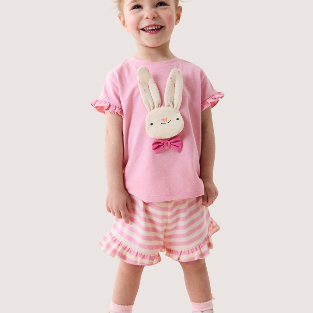 Pink Bunny Ruffle T-Shirt and Shorts Play Set - Beekee