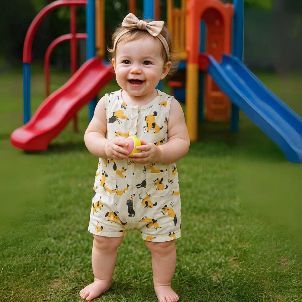 Playful Print Baby Romper With Pockets - Beekee