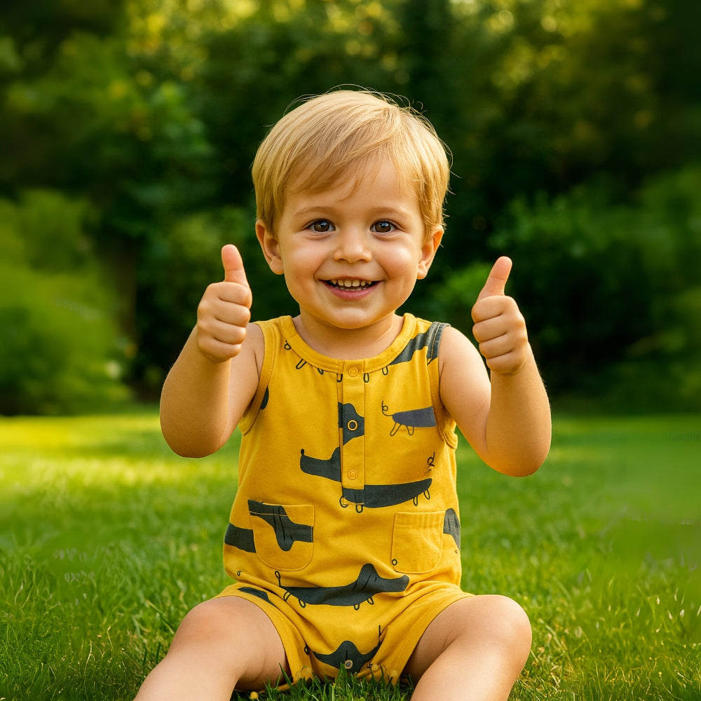 Playful Print Baby Romper With Pockets - Beekee