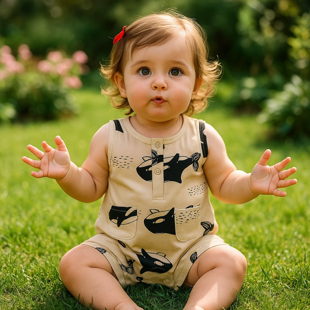 Playful Print Baby Romper With Pockets - Beekee
