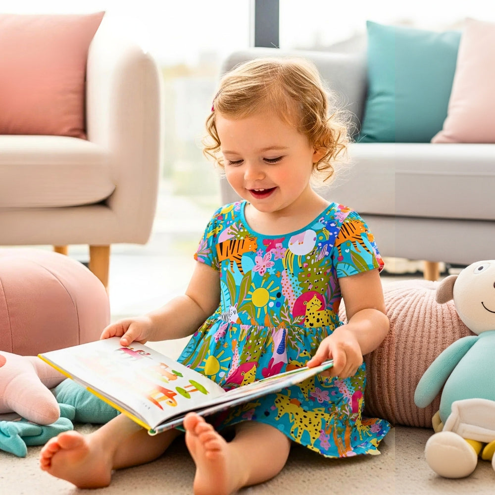 Playful Safari Animal Girls Dress - Beekee