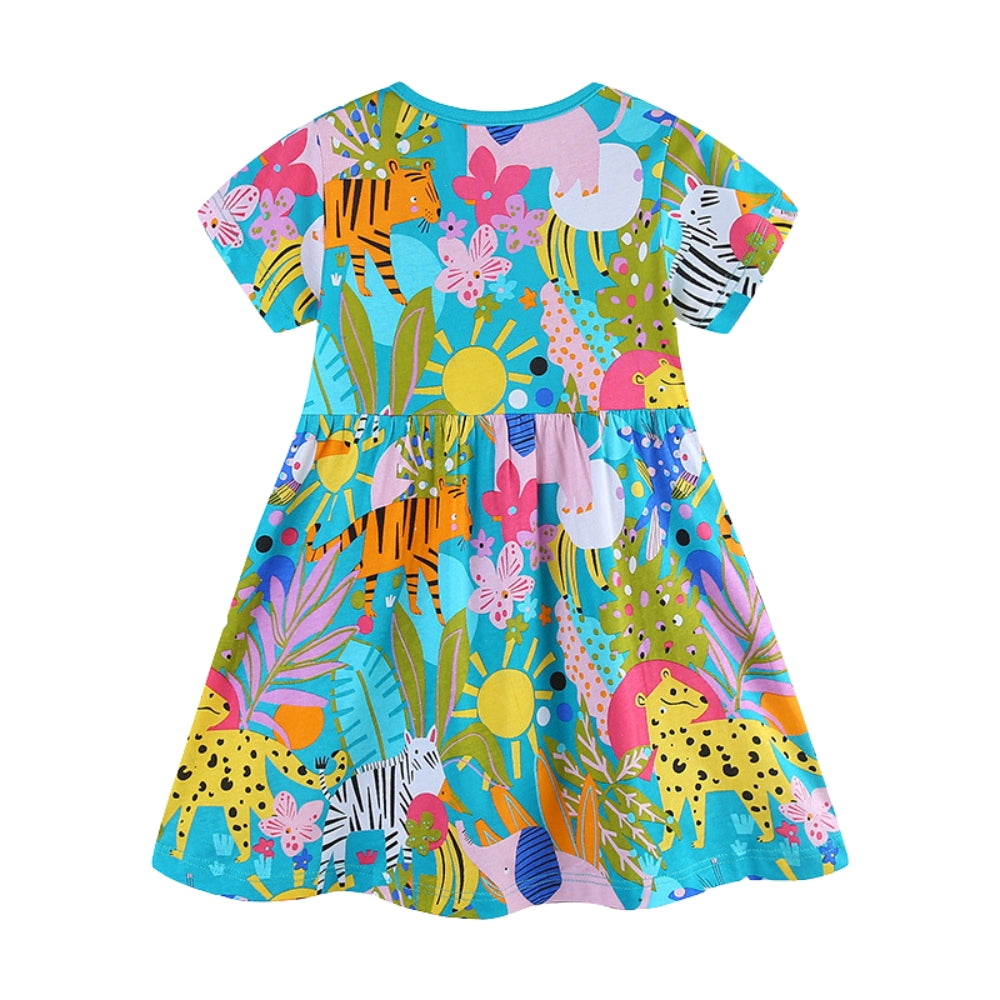 Playful Safari Animal Girls Dress - Beekee