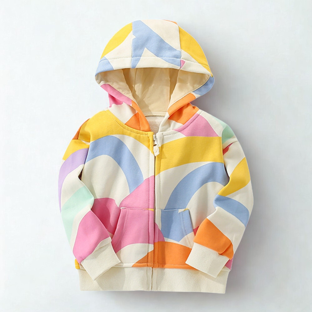 Playful Wave Print Zip-Up Hoodie - Beekee
