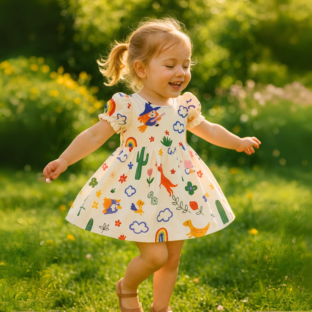 Pretty Puff Sleeve Girls Dress - Beekee