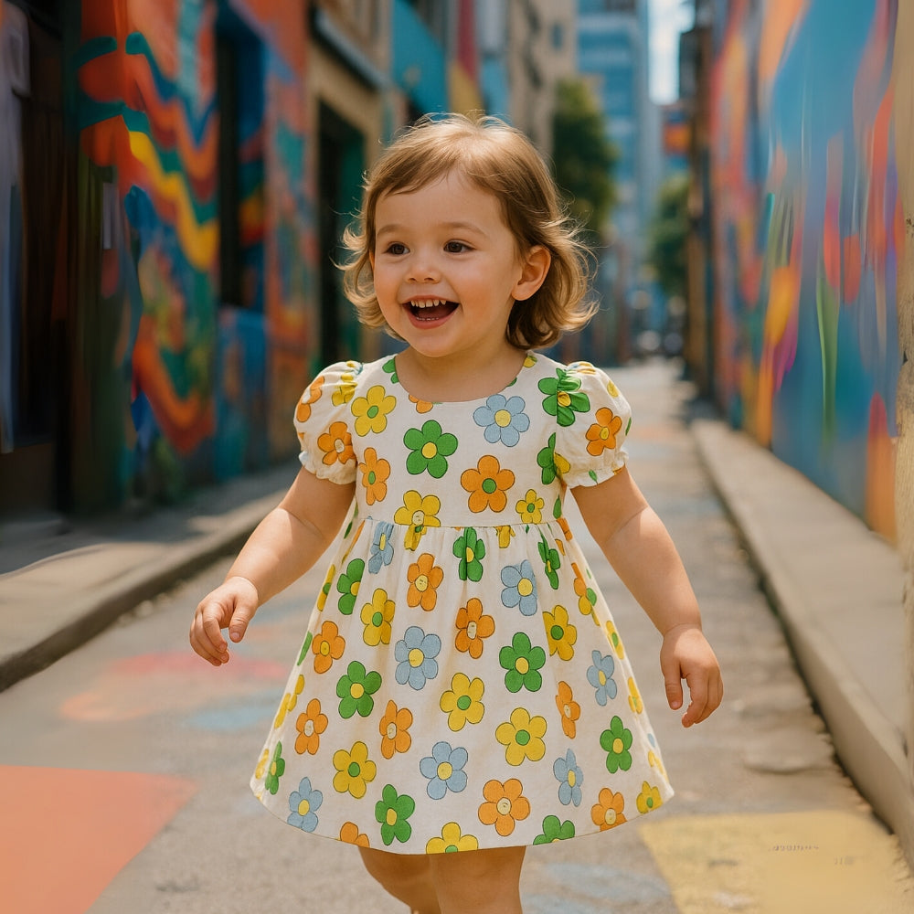 Pretty Puff Sleeve Girls Dress - Beekee