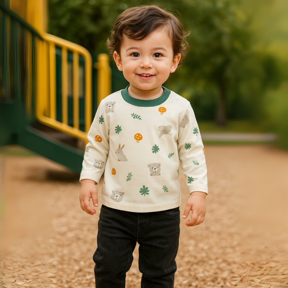 Printed Long Sleeve Kids Snap-Shoulder Shirt - Beekee