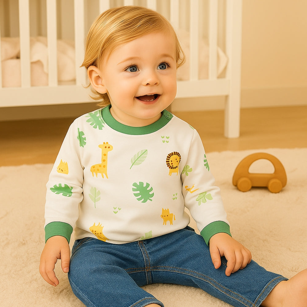 Printed Long Sleeve Kids Snap-Shoulder Shirt - Beekee