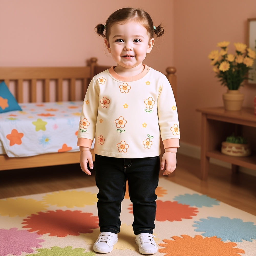 Printed Long Sleeve Kids Snap -Shoulder Shirt - Beekee