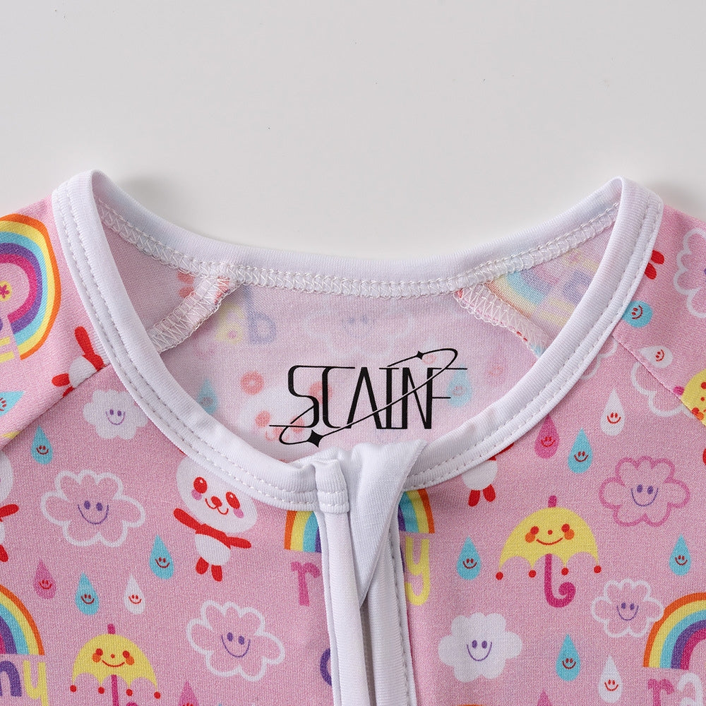 Rainbow Print Baby Romper with Zipper - Beekee