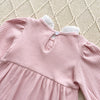 Ribbed Bow Pearl Button Bonnet Romper - Beekee