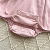 Ribbed Bow Pearl Button Bonnet Romper - Beekee