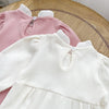 Ribbed Bow Pearl Button Bonnet Romper - Beekee