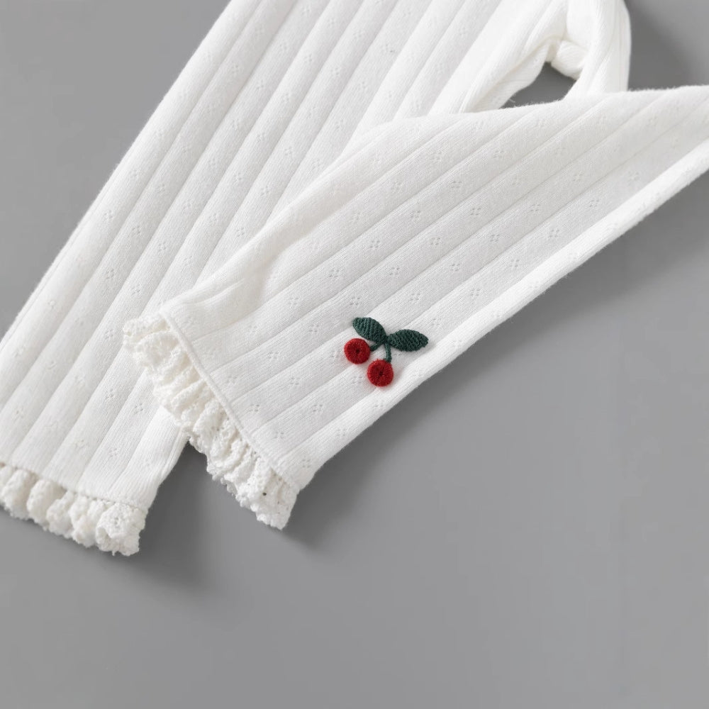 Ribbed Cherry Lace Trim Leggings - Beekee