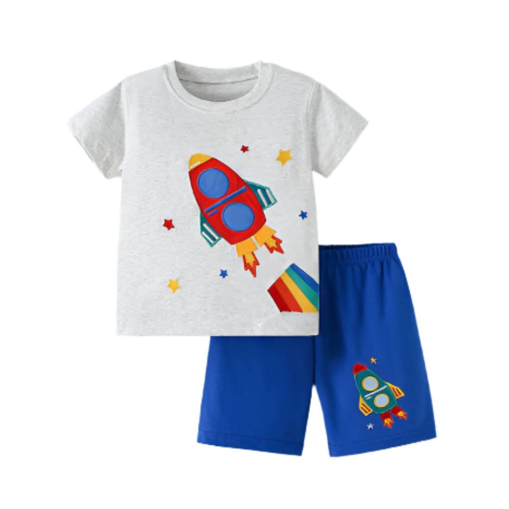 Rocket Embroidered T-Shirt and Shorts Set - Beekee