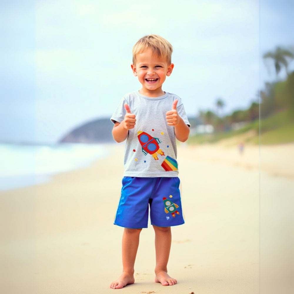 Rocket Embroidered T-Shirt and Shorts Set - Beekee