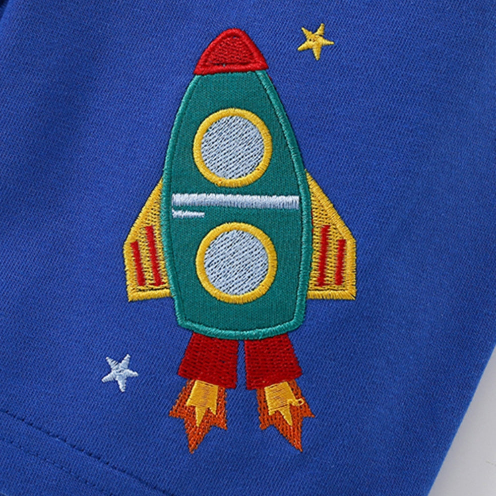 Rocket Embroidered T-Shirt and Shorts Set - Beekee
