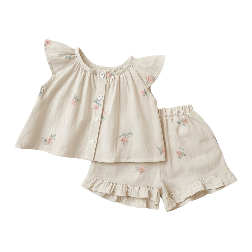 Ruffle Sleeve Floral Girls Outfit Set - Beekee