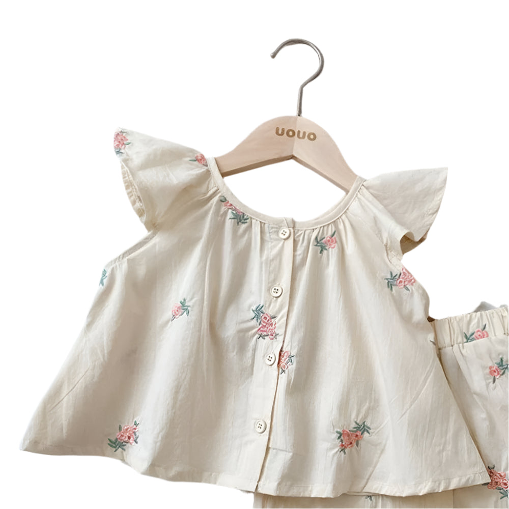 Ruffle Sleeve Floral Girls Outfit Set - Beekee