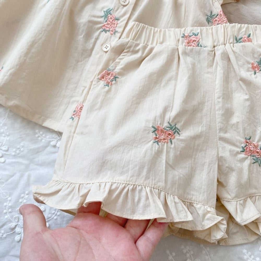 Ruffle Sleeve Floral Girls Outfit Set - Beekee
