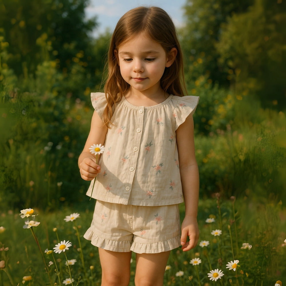 Ruffle Sleeve Floral Girls Outfit Set - Beekee